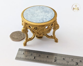 1:12 French Baroque style Round Side / Coffee Table - Furniture - Painted gold with marble effect top - 1/12 scale dollhouse miniature