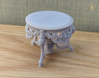1:12 French Baroque style Round Side / Coffee Table - Furniture - unpainted  - 1/12 scale dollhouse miniature