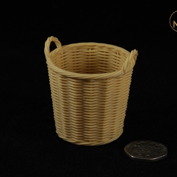 Large wicker style basket -  1:12th scale detailed miniature - unpainted 1/12