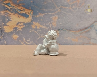 Miniature decoration sleeping angel cherub - detailed hand painted stone effect -  1:12 scale
