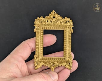 Vintage ornamental baroque style detailed miniature painting/picture frame - hand painted antique gold  effect - 1/12th or 1:24th scale