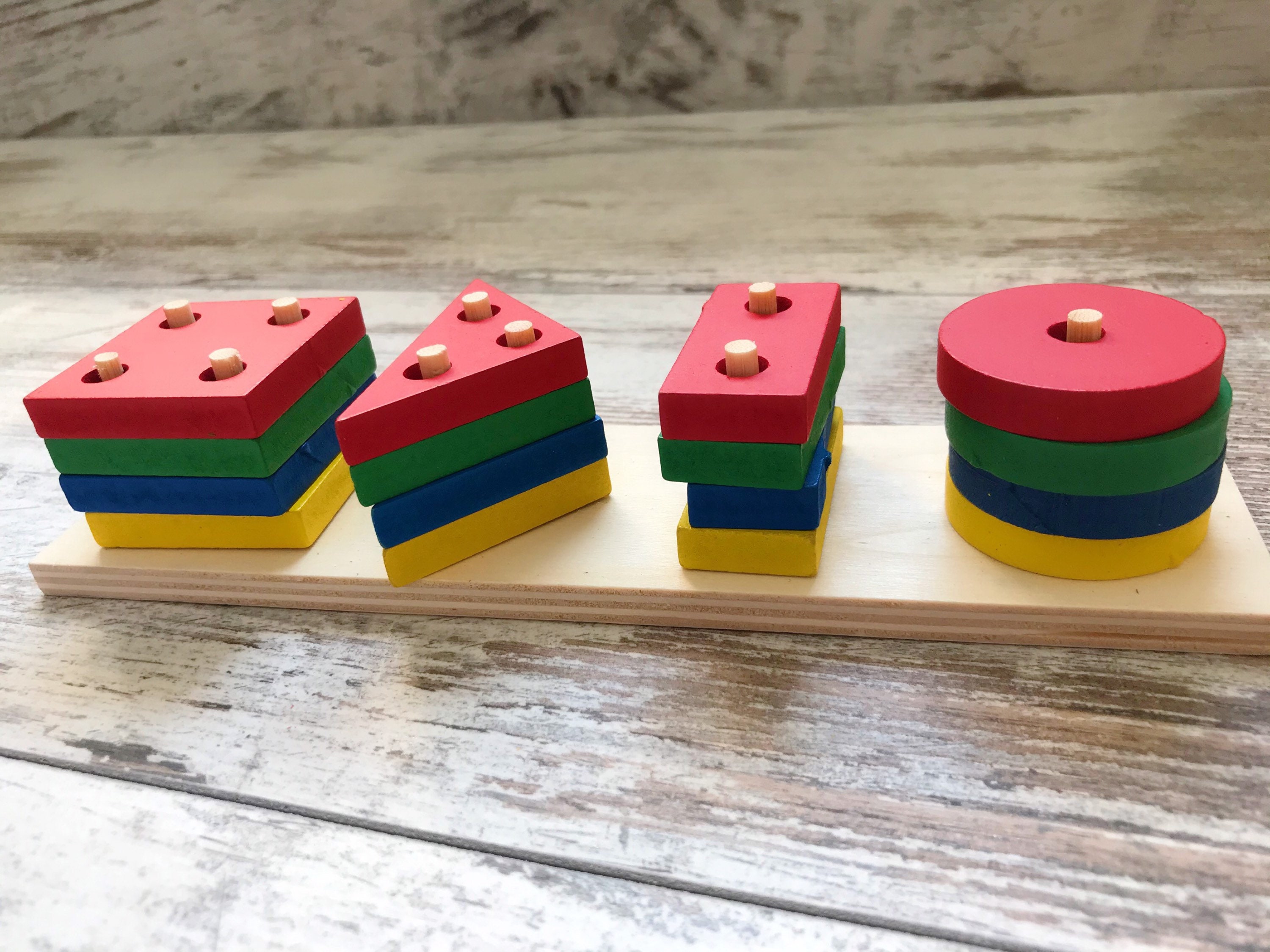Educational Wooden Toy Geometric Sorter Shape And Colors Board Etsy