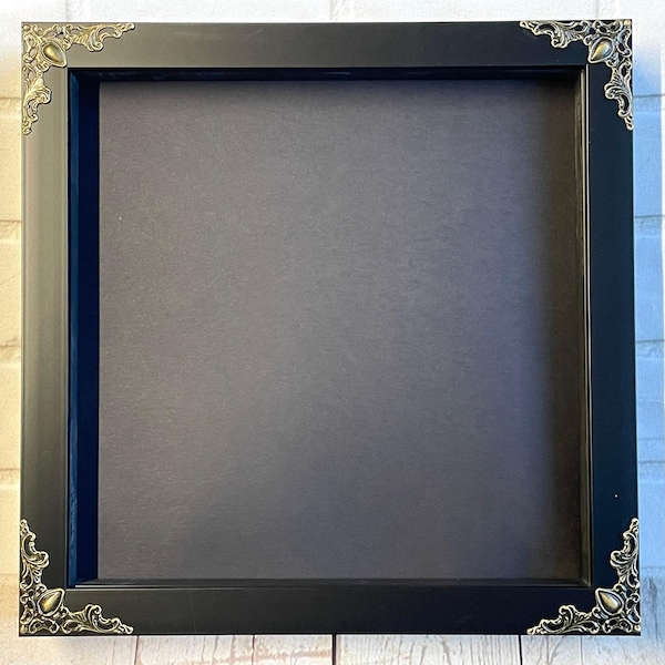Black Deep Shadow Box Display Frame | Ornate Baroque Style Corners | 22.5cm x 22.5cm