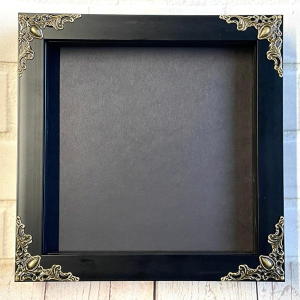 Black Deep Shadow Box Display Frame | Ornate Baroque Style Corners | 17.5cm x 17.5cm