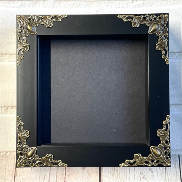 Black Deep Shadow Box Display Frame | Ornate Baroque Style Corners | 12.5cm x 12.5cm