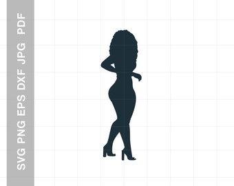 Afro girl bbw silhouette thick curvy woman svg dxf png hand on hip pose black women short hair curves thick thighs cut file digital download