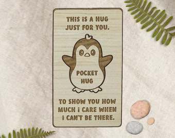 Pocket Hug Penguin | Pick Me Up Gift | Wooden Keepsake | Thinking Of You | Sending A Hug | Bereavement | Sympathy | Get Well Soon | Present
