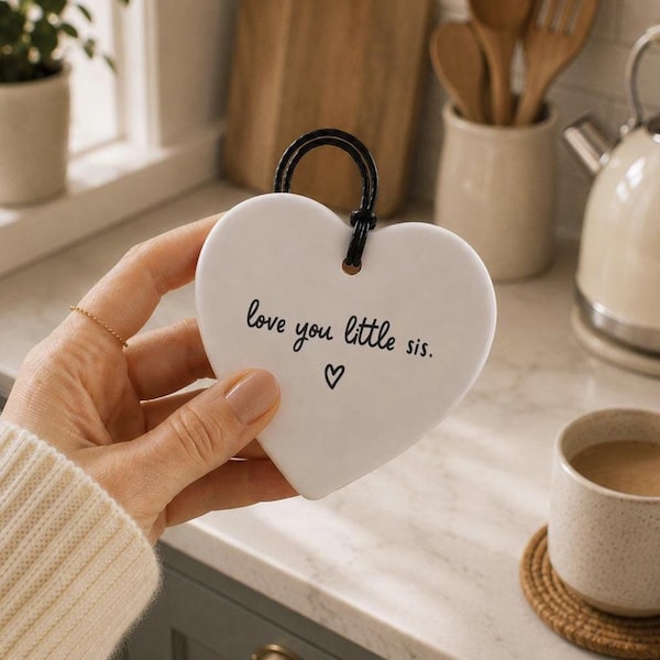 Little Sister Ceramic Heart Gift | Sister Keepsake Ornament | Birthday Gift for Sister | Thinking of You Gift | Friendship Gift | Gift