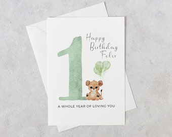 A Whole Year Of Loving You | 1st Birthday Card Green | First Birthday Card | Personalised Card | Girl | Boy | Baby Animal | Cute Card