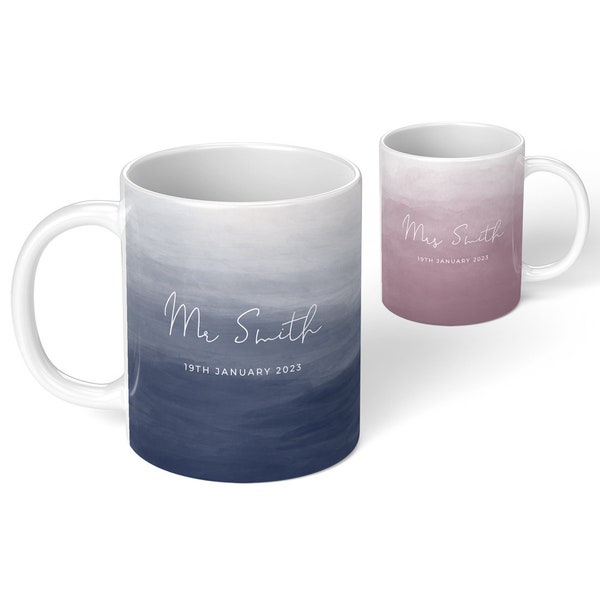 Mr and Mrs Navy & Blush Pink Mugs | Bride and Groom Mugs | Personalised Wedding Gifts | Personalised Gifts | Anniversary Gift | Engagement