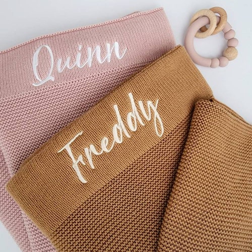 Personalised Baby Blanket Knitted Cotton Etsy