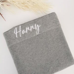 Personalised Knitted Baby Blanket Grey