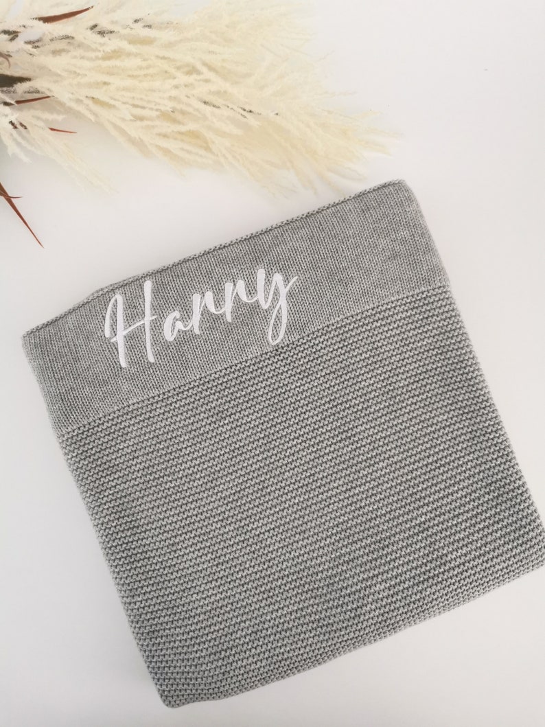 Personalised Knitted Baby Blanket Grey