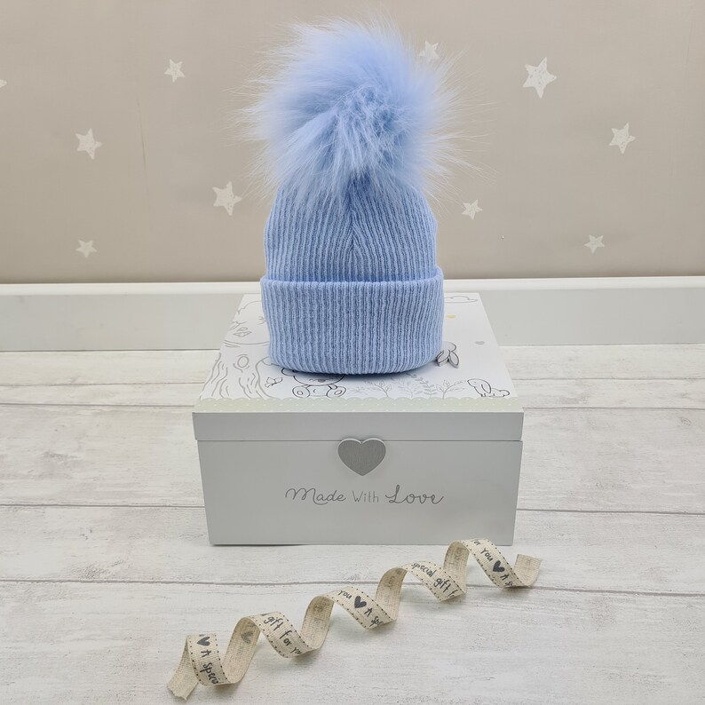 Personalised Baby Pom Pom Faux Fur Winter Hat Age 618mths Etsy UK