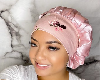 Satin Bonnet - Pink Floral Bonnet - Headband Bonnet - Soft, Satin, Stylish - Fast Shipping