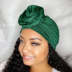 PRE-TIED Flower Turban - Green - Headwrap - Fast Shipping - Gift For Her - Protective Hair Style Head Covering