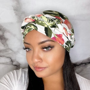 Head Wrap - White Tropical - Turban - Stylish, Soft, Easy To Put On - Fast Shipping