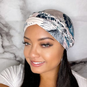 Head Wrap - Blue & White Tropical - Turban - Stylish, Soft, Easy To Put On - Fast Shipping