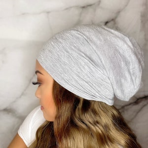 NEW! Satin Lined Beanie Bonnet - Grey - Soft, Stylish, Easy To Put On - Gift For Her - FAST Shipping