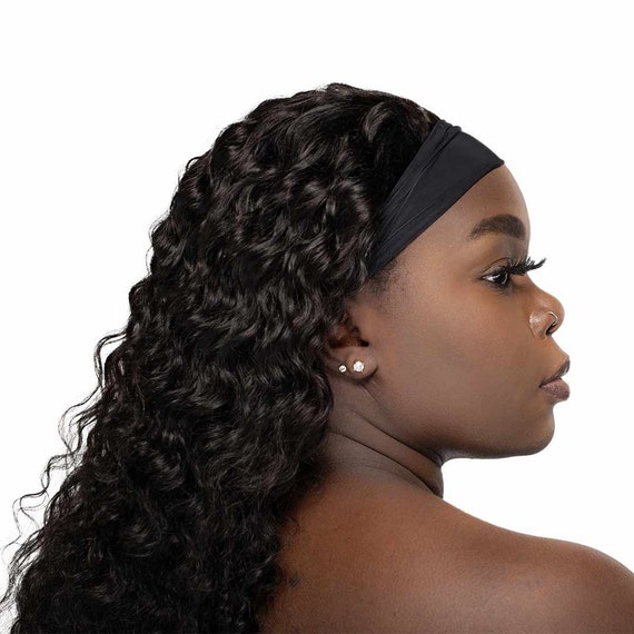 Amazon.com : Kinky Straight Head Band Human Hair Wig Medium Cap Natural  Black Color Headband Wigs for Black Women Human Hair Non Lace Front Wig for  Black Women Wear and Go Wig