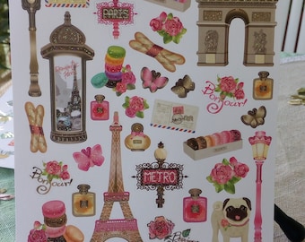 Sweet Life in Paris Stickers | Paris Sticker Sheet | France Paris Theme Stickers | Travel Stickers | Craft Supply | Scrapbooking Supply |