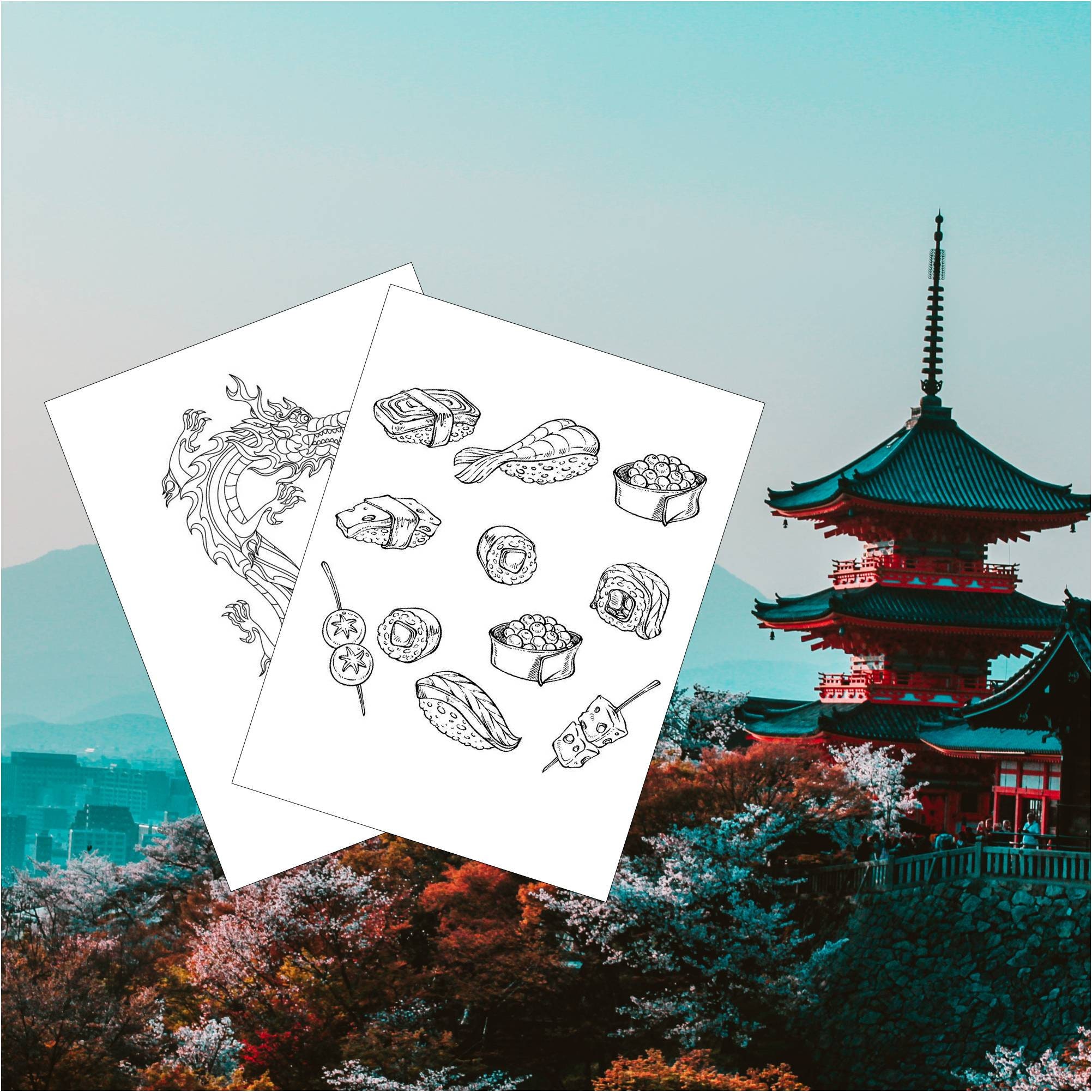 Japan Coloring Book for Kids 21 Japanese Coloring Pages | Etsy