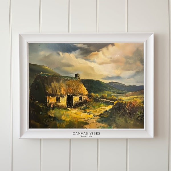 Vintage Landscape Painting of a Hut in the Hills - Printable Wall Art Instant Digital Download Retro Decor Any Room Print Yourself Cottage