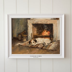 impression chien vintage - peinture à l'huile de foxhound anglais par cheminée art mural numérique téléchargement immédiat haute résolution impression vous-même