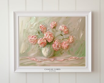 Carnations in Vase Printable Art: Pink Floral Painting (Digital Download)