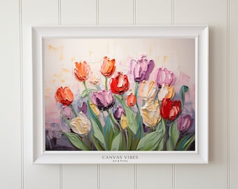 Dipinto di tulipani colorati: arte murale astratta primaverile (download digitale)