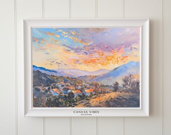 Bergzonsopgang landschapskunstprint: rustiek huisdecor (digitale download)