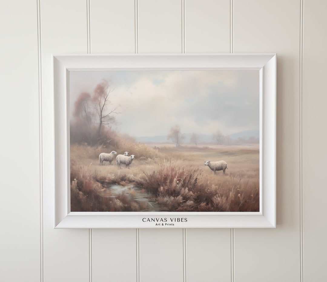 Vintage Sheep Landscape Painting: Pastoral Wall Art (digital Download ...