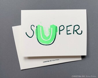 SUPER / Folding Card A6 / Greeting Card / Neon Green