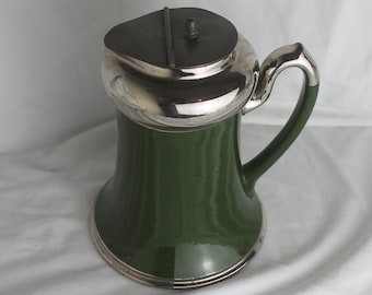 アンティーク ジャックフィールド 黒釉陶器 水差し：ピューター蓋付き