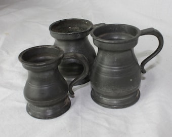 Vintage Miniature Pewter Tankard Set: Decorative Barware, Victoria Regina Marks