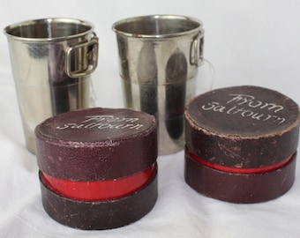 Two collapsible spirit tumblers/ shot glasses in boxes from Salburn, Vintage 50 ml measures; for travelling, a bar or cocktail.