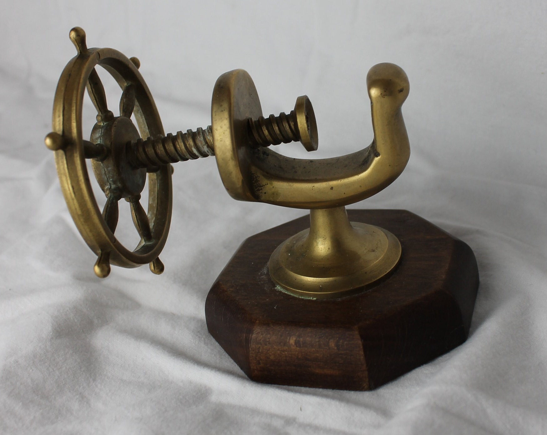 Screw-type Nutcracker; Vintage Nautical Ship's Wheel, Brass