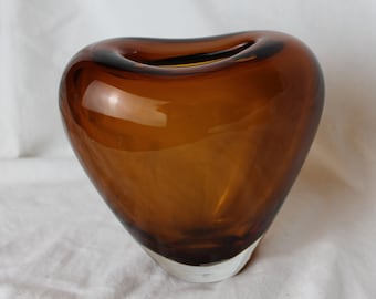 Heart shaped Glass Vase; Vintage Brown Glass Rose bowl Vase