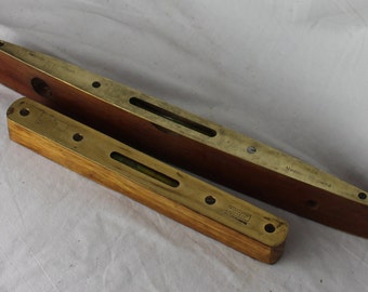 Spirit Levels, Pair of Brass Topped, One Boat Level, English, Rabone Chanterman and Marples and Sons, Vintage wood working tools.
