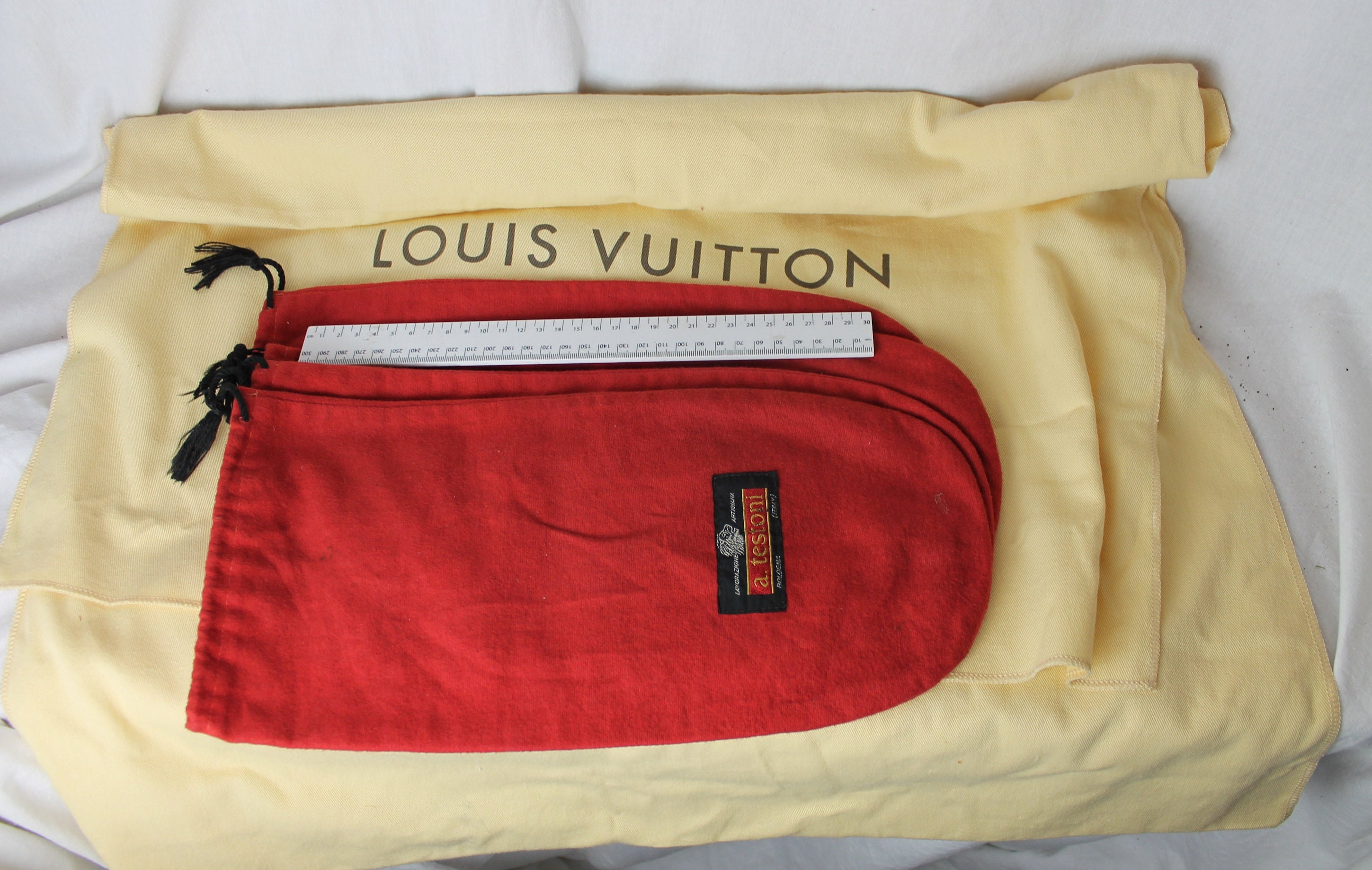 Louis Vuitton Cloth Case Bag and Four A. Testoni Shoe Bags 