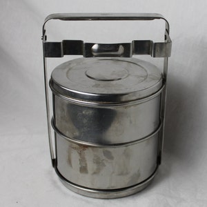 Tiffin Lunch box; Stainless Steel Stacking Two container quality box made by Lalit, India in the 1960s, Vintage Quality.