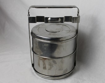 Tiffin Lunch box; Stainless Steel Stacking Two container quality box made by Lalit, India in the 1960s, Vintage Quality.