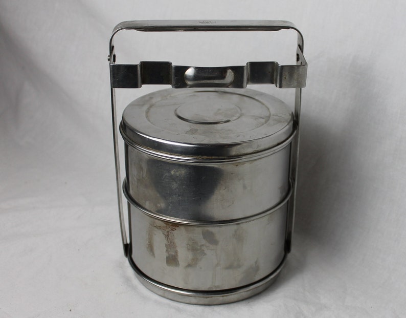 Tiffin Lunch box Stainless Steel Stacking Two container quality box made by Lalit, India in the 1960s, Vintage Quality. image 1