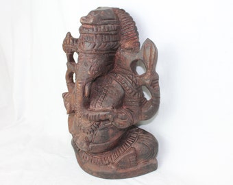 Large Hand Carved Wooden Ganesha Statue: Hindu God Sculpture