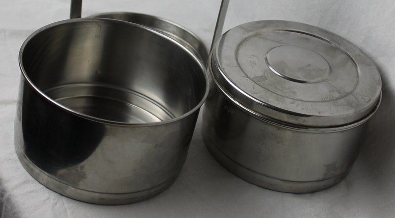 Tiffin Lunch box Stainless Steel Stacking Two container quality box made by Lalit, India in the 1960s, Vintage Quality. image 6