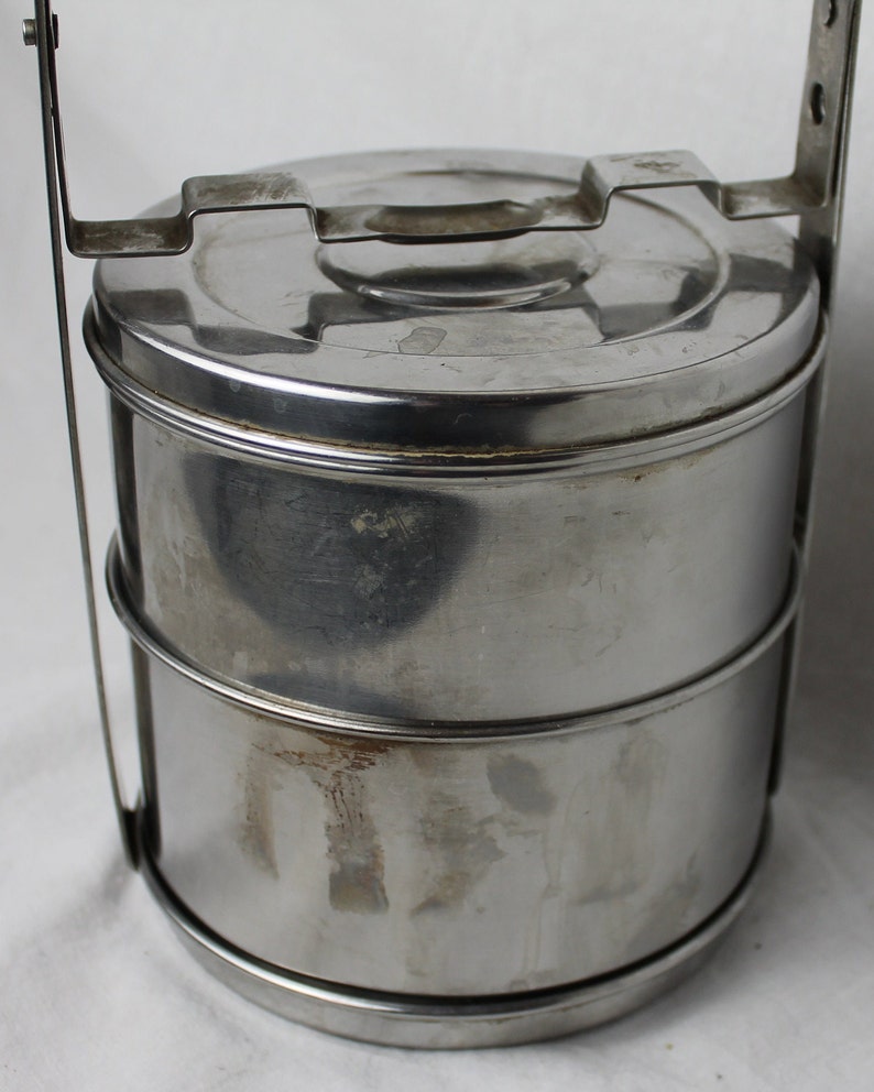 Tiffin Lunch box Stainless Steel Stacking Two container quality box made by Lalit, India in the 1960s, Vintage Quality. image 2