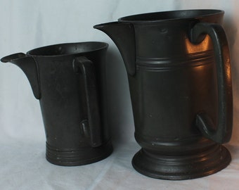 Vintage Pewter Beer Jugs: Quart & Pint, 1890s Pub Decor Set