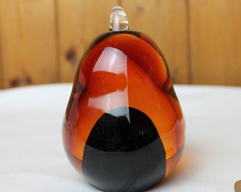 Glass Pear paperweight or ornament; Vintage handmade glass