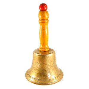 Brass Bell with wooden handle; Wooden School bell with brass clanger