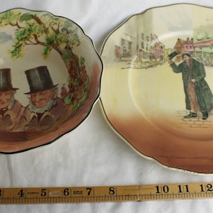 Two Royal Doulton Decorative Pieces, a Dickens ware plate and  matching bowl. Collectible bone china, Vintage Plates